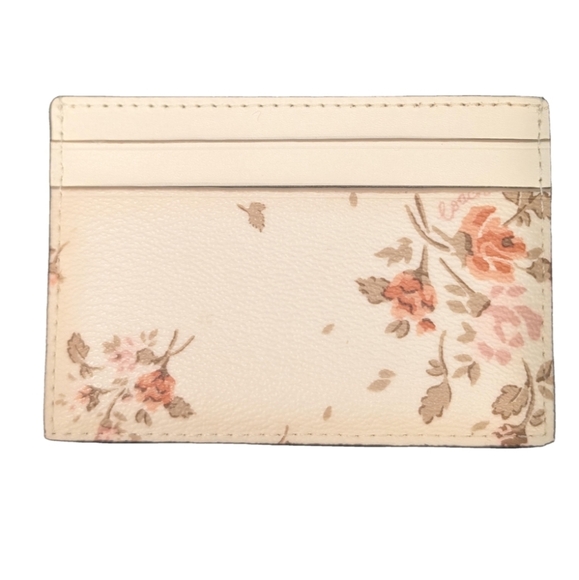 Coach Flat Card Case With Rose Bouquet Print Chalk Off White # 91789D1 Rare HTF - Picture 2 of 3